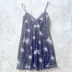 Floral Black Lace Slip Dress